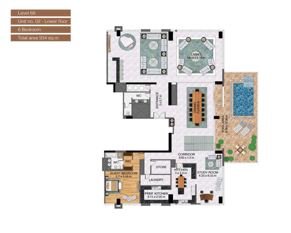 Level-68,Unit-no-2-Lower-Floor-,6-Bedroom-,Size-934-Sq m